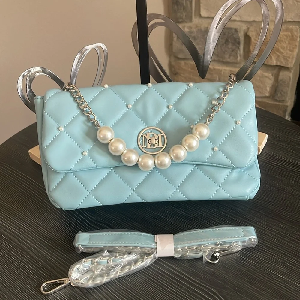 Studio Badgley Mischka light Blue Vegan Leather Handbag/Crossbody - Picture 1 of 10